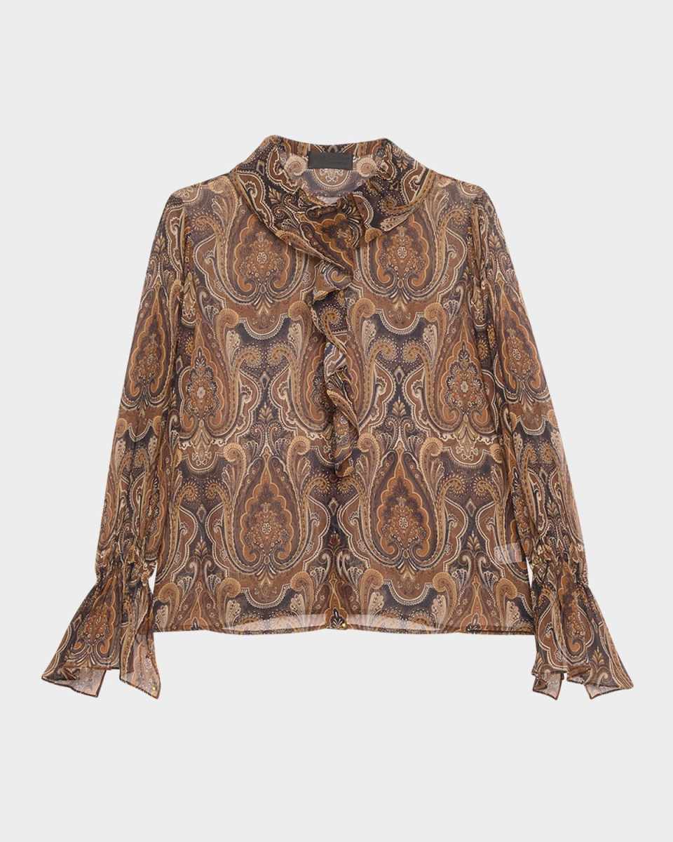 Cecily Paisley Print Ruffled Silk Blous